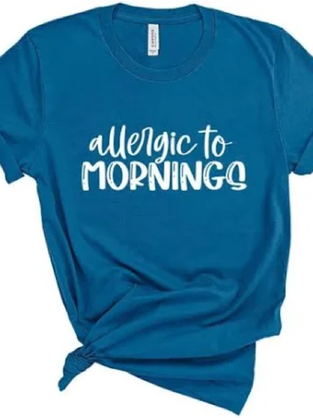 💙 Allergic to Mornings Graphic Tee | Teal Blue | NWT | Funny